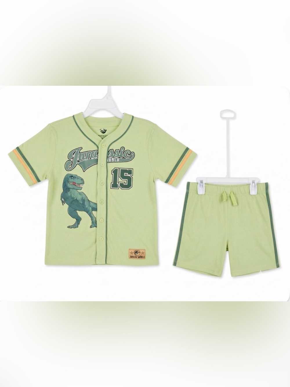Jurassic World Boys Size 7 Baseball Jersey & Short Outfit Set Green